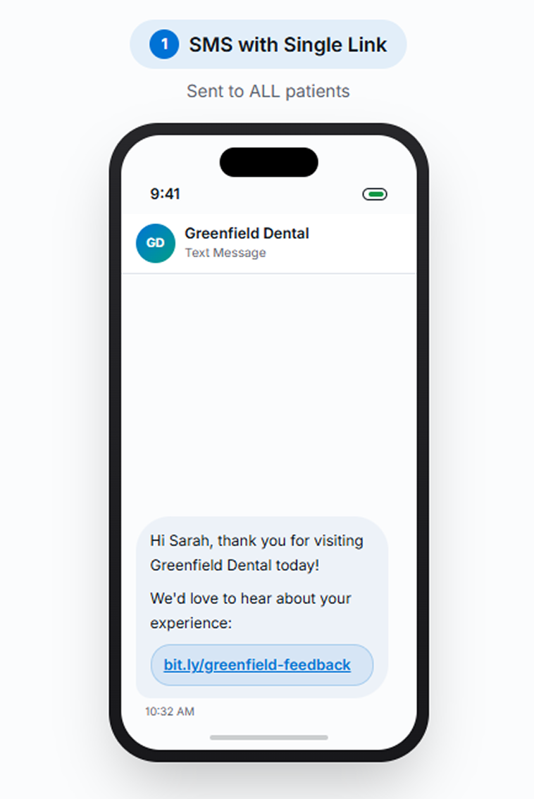 SMS with single link screenshot