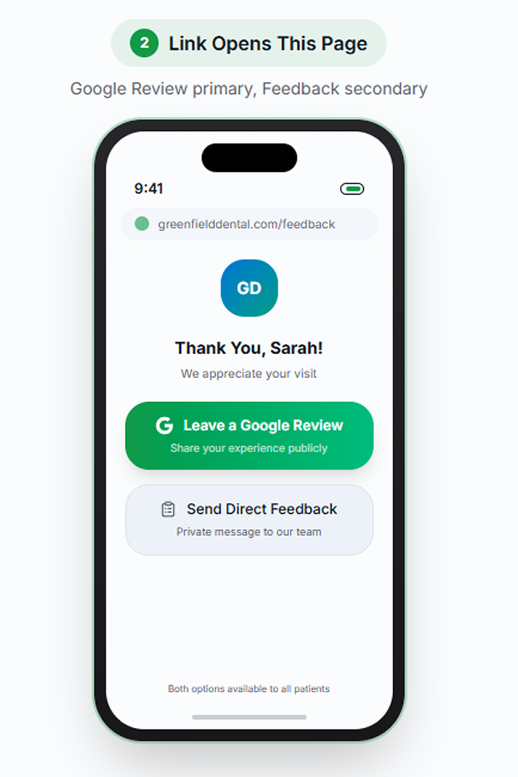Link opens feedback options screenshot