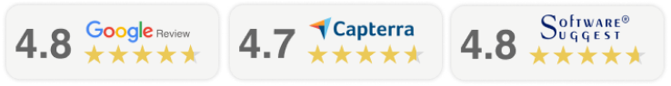 Ratings - Google 4.8, Capterra 4.7, Software Advice 4.8