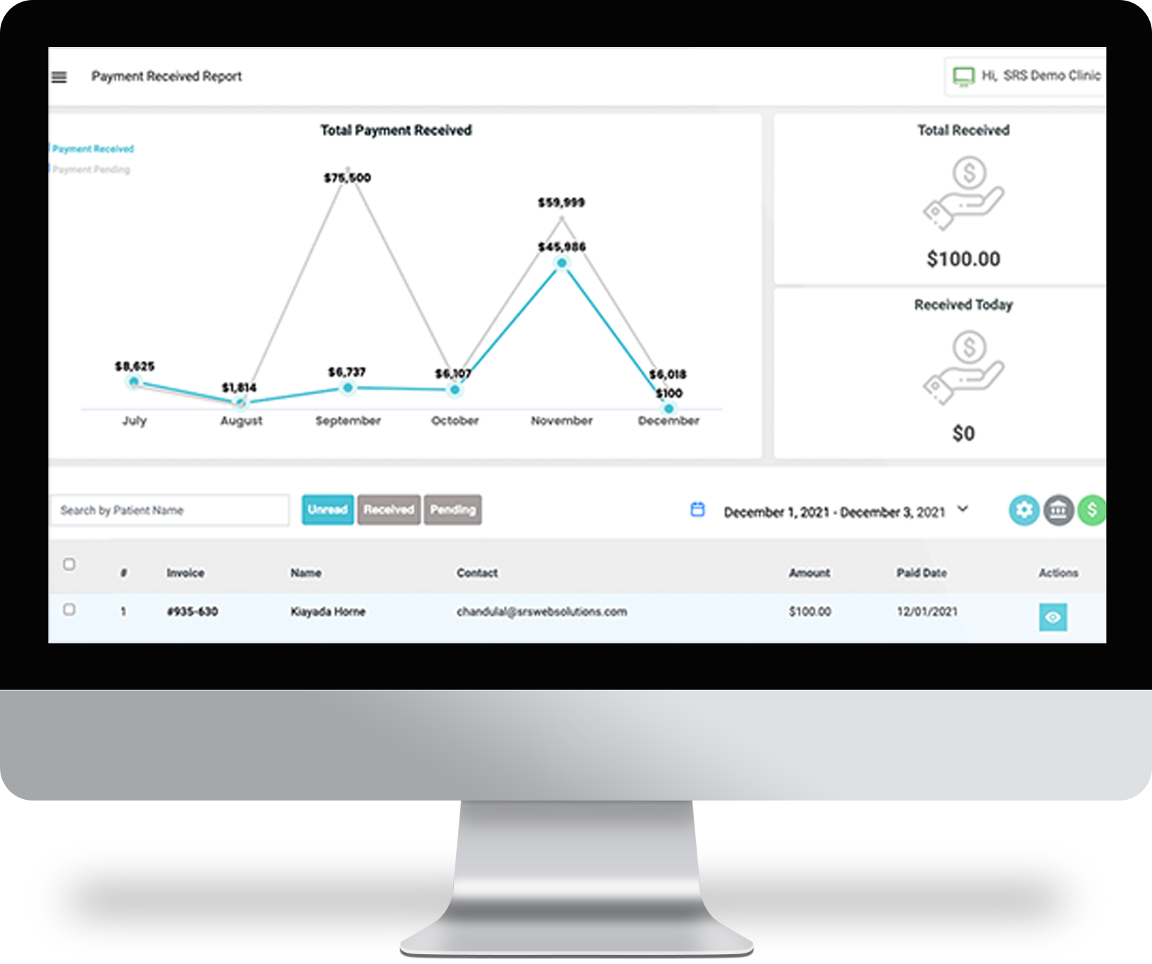 Accounts receivable and payment collection dashboard