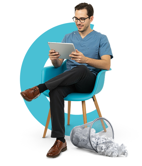 Dental professional with tablet