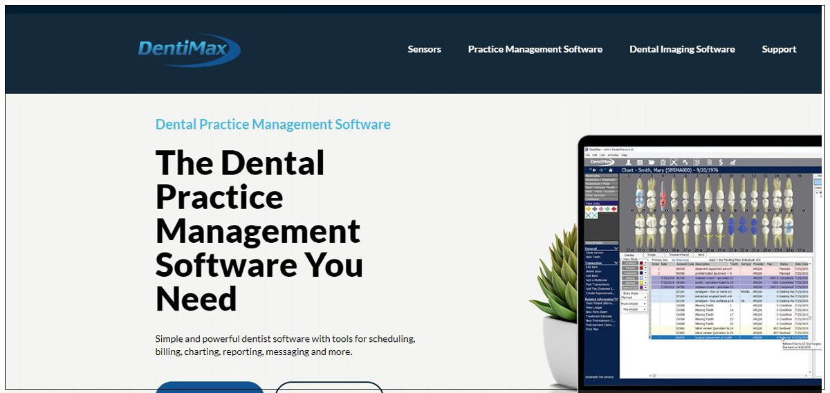 screenshot of dentimax homepage