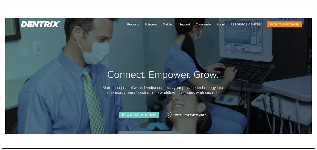 Screenshot of Dentrix homepage
