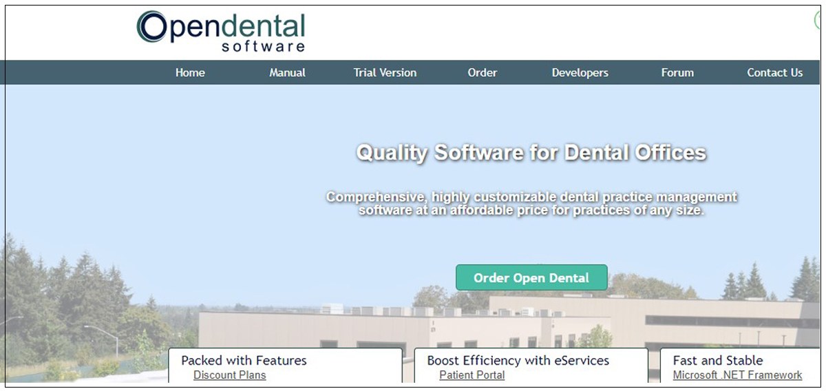screenshot of opendental home page