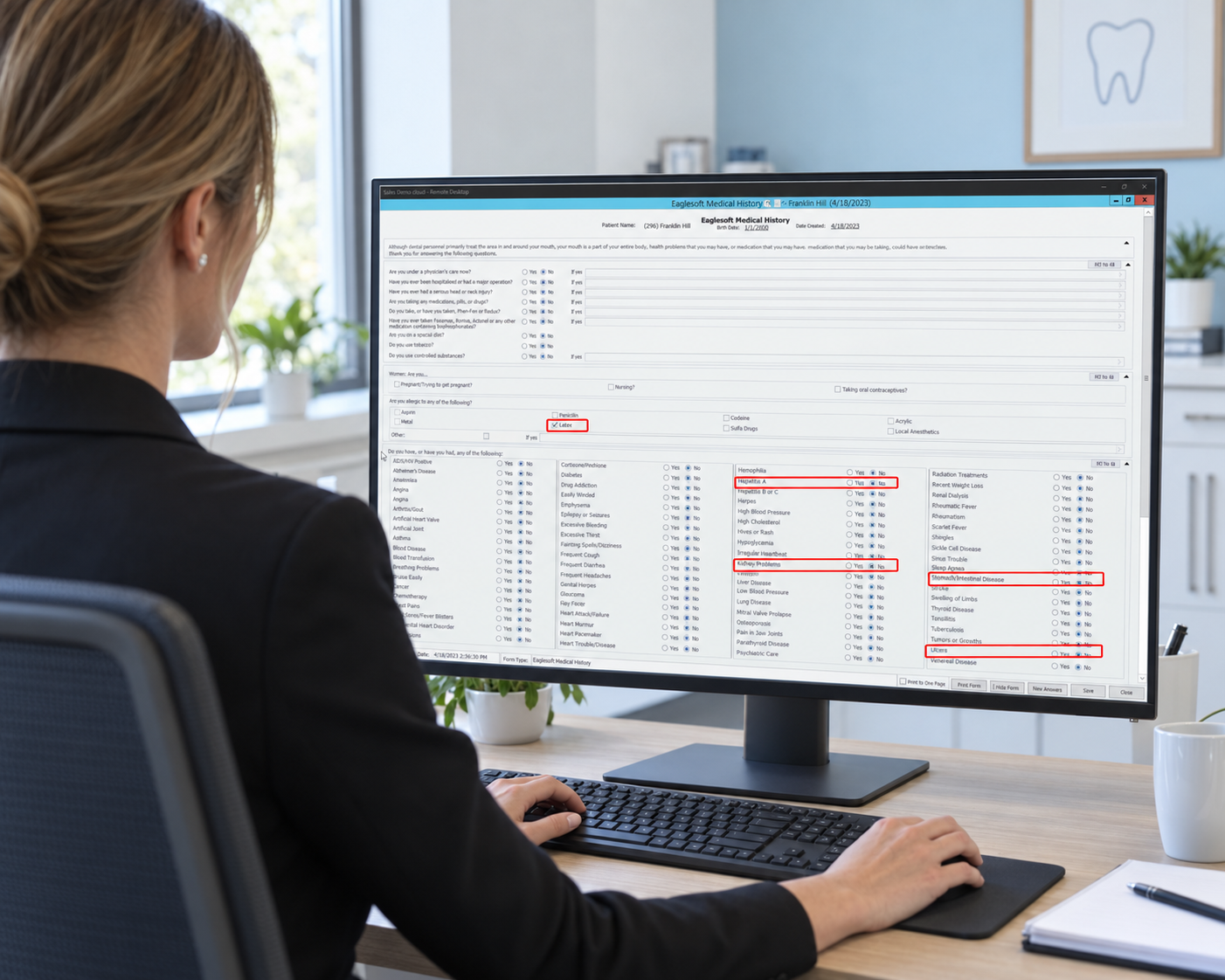 Completed forms and appointment data written back to the Eaglesoft chart