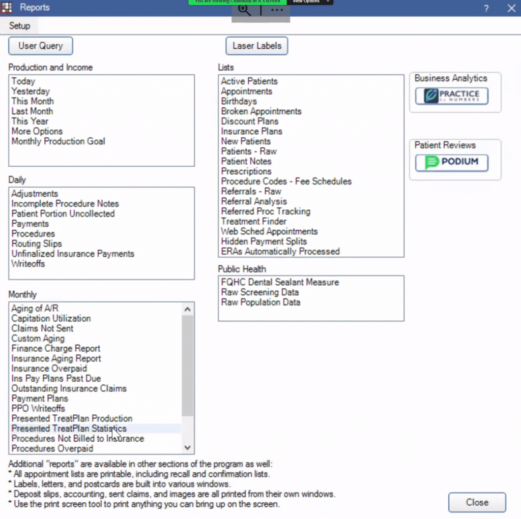 2) Double Click on ‘Presented Treat Plan Statistics’