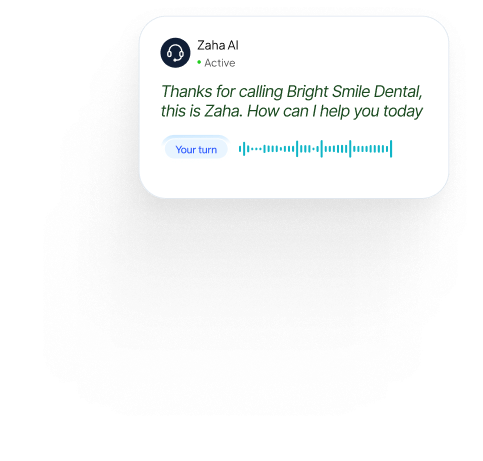 Zaha AI answering a call for Bright Smile Dental