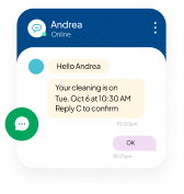 Text conversation confirming a cleaning appointment