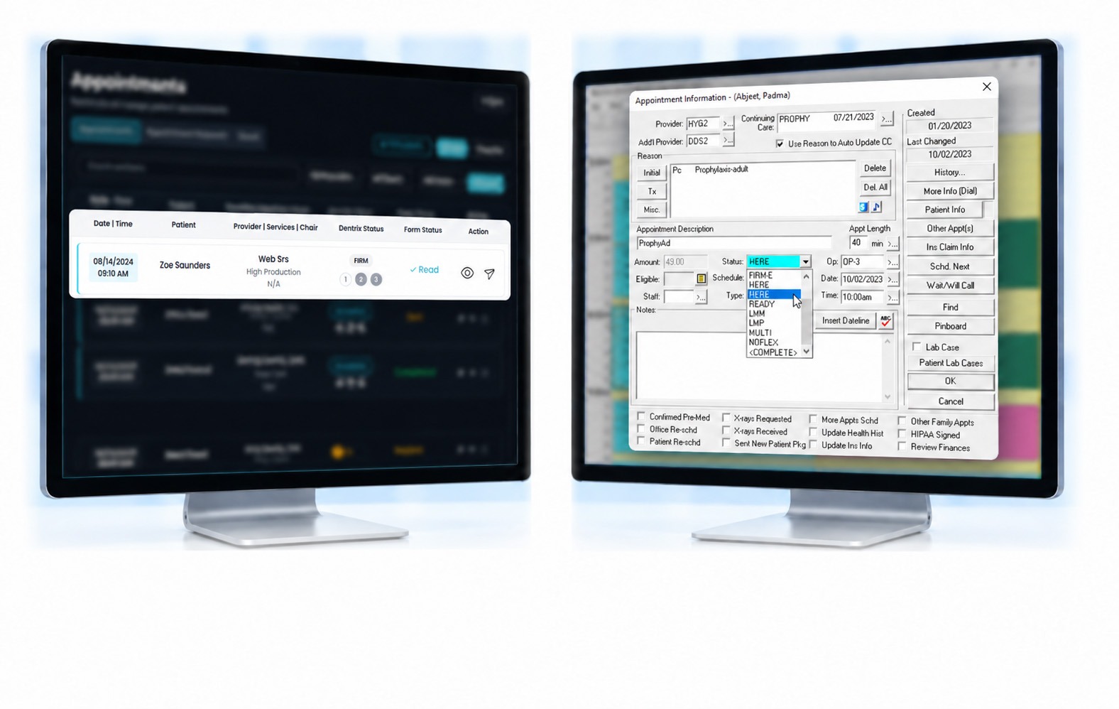 Status, kept in step — mConsent and Dentrix screens