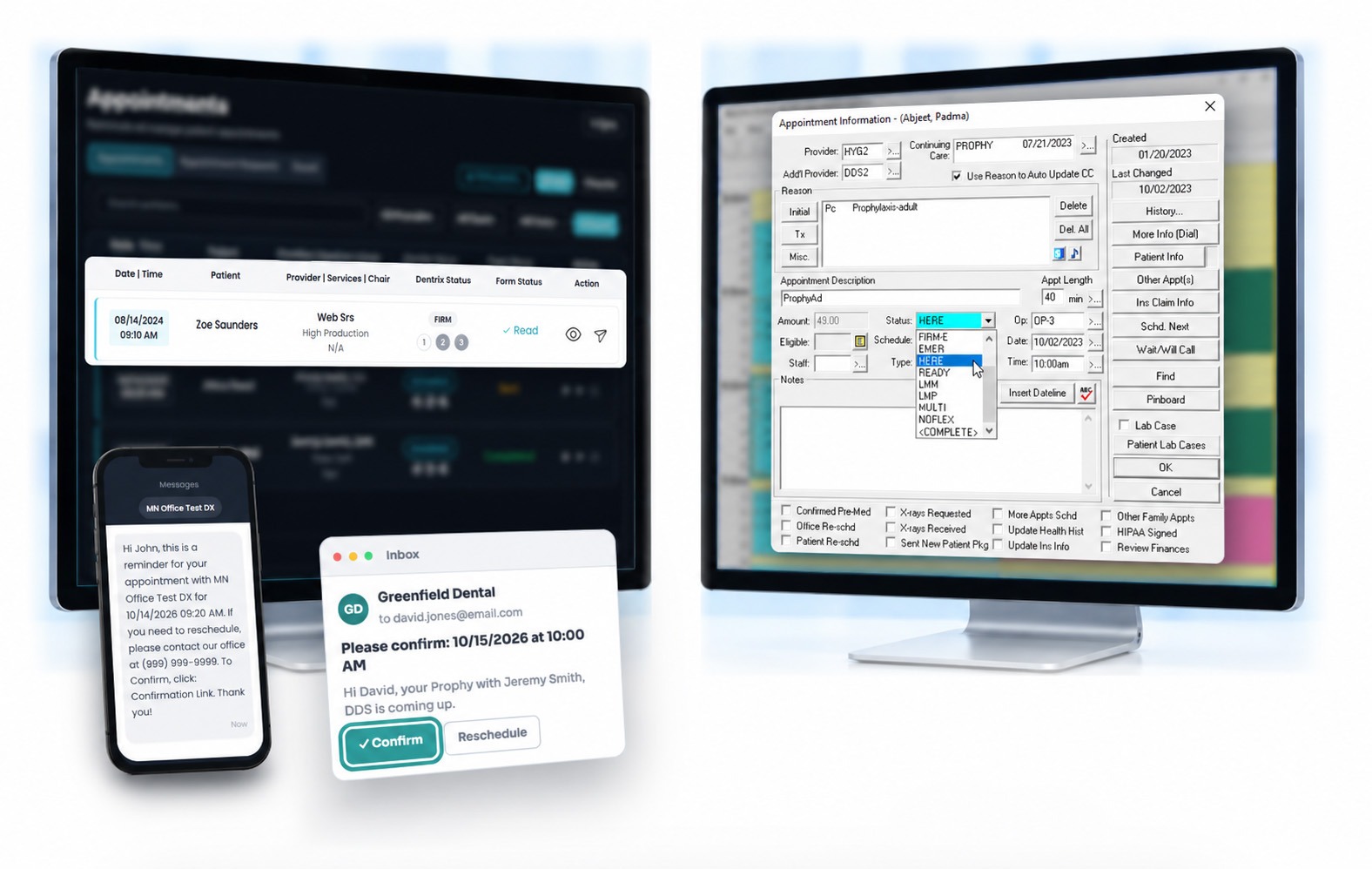 Confirmed in one tap — mConsent and Dentrix screens