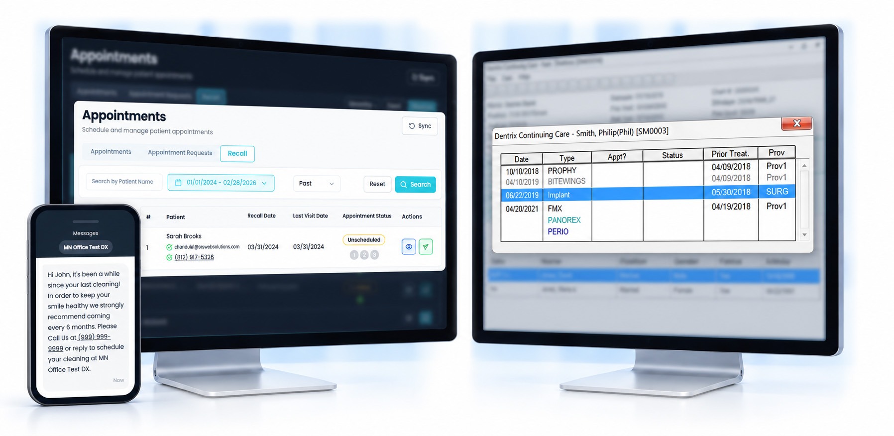 Continuing Care, on autopilot — mConsent and Dentrix screens