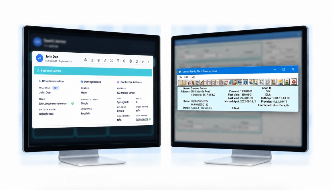 Patient demographics — mConsent and Dentrix screens